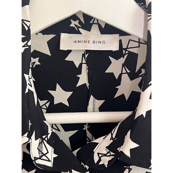 Anine Bing Stella Star Print Silk Button-Down Shirt Black/White Women's Size XS - Picture 5 of 10